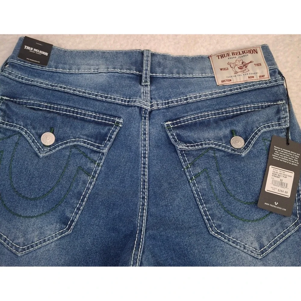 True Religion Ricky Relaxed Straight Big T Flap Jeans 32x34 Light Pacific Wash